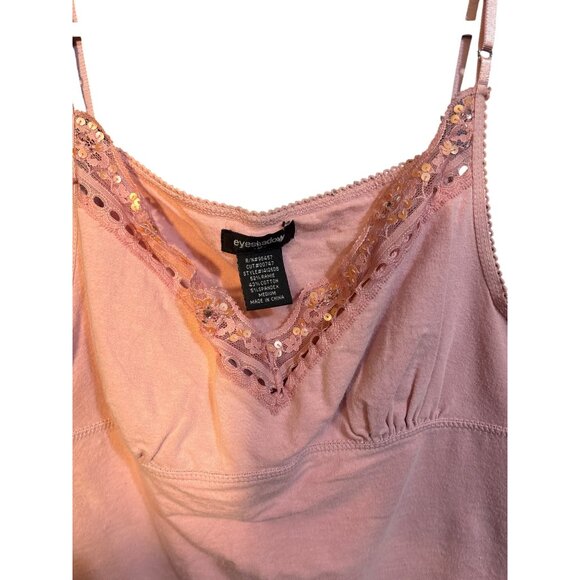 Eyeshadow Pink Y2K Camisole With Sequin Trim Medium Ramie/Cotton/Spandex Blend - Picture 4 of 4